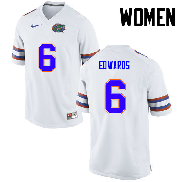 Women Florida Gators #6 Brian Edwards College Football Jerseys-White - Click Image to Close
